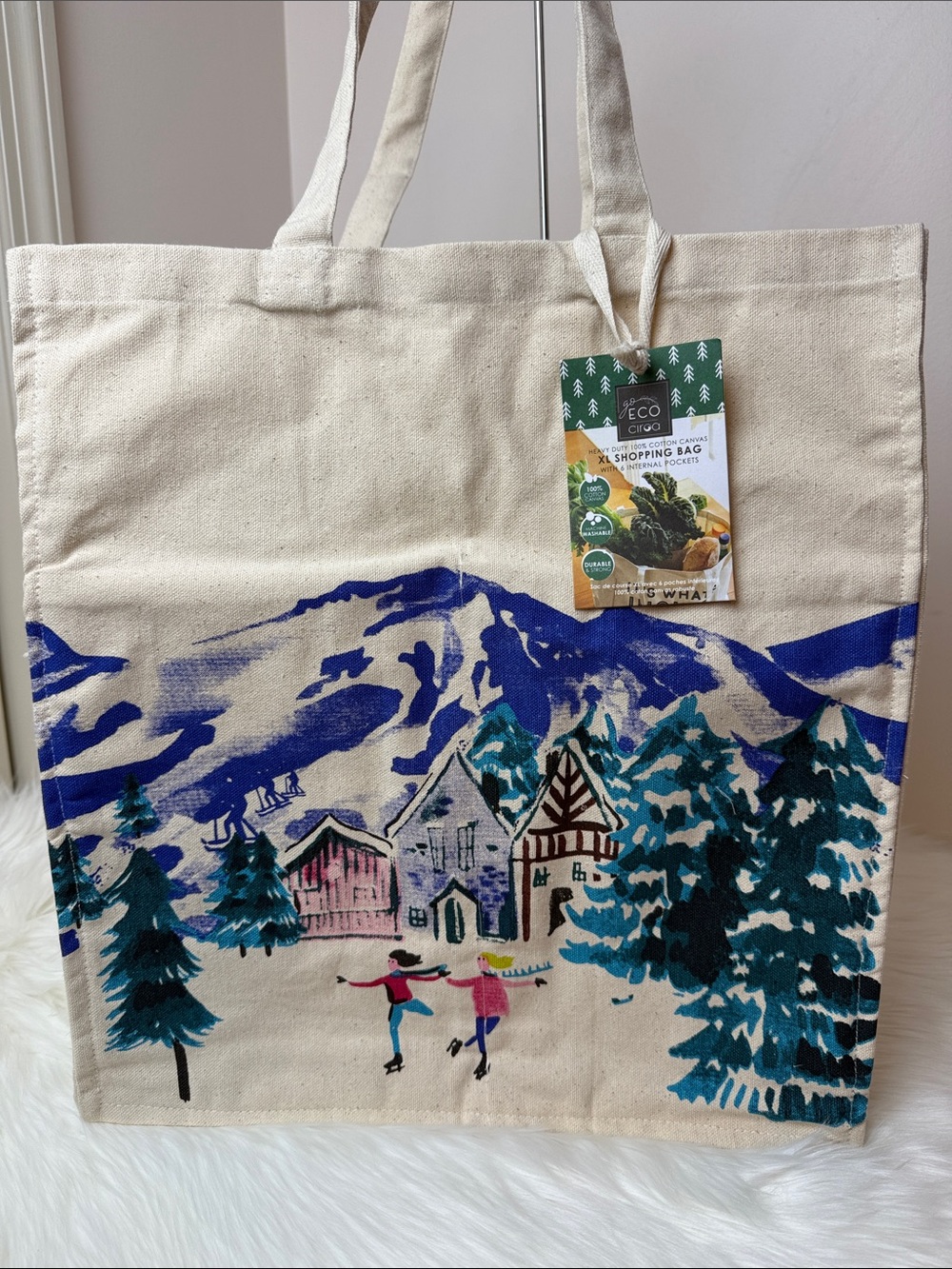 NWT Eco Ciroa Cream Ice SkatersCanvas XL Shopping Bag Tote Gift Bag